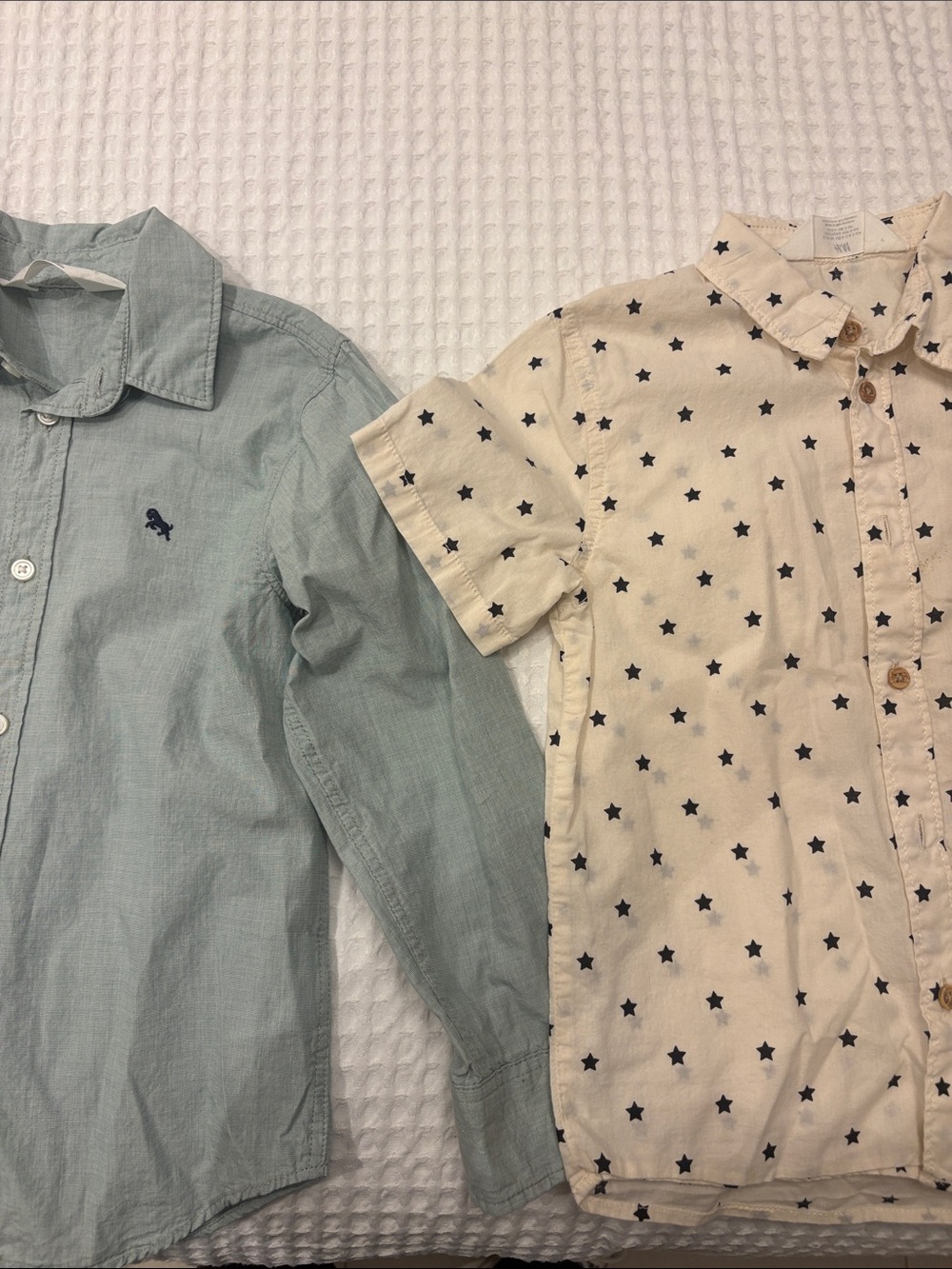 H&M Kids Button-Down Shirts in Sage Green and Cream with Star Print